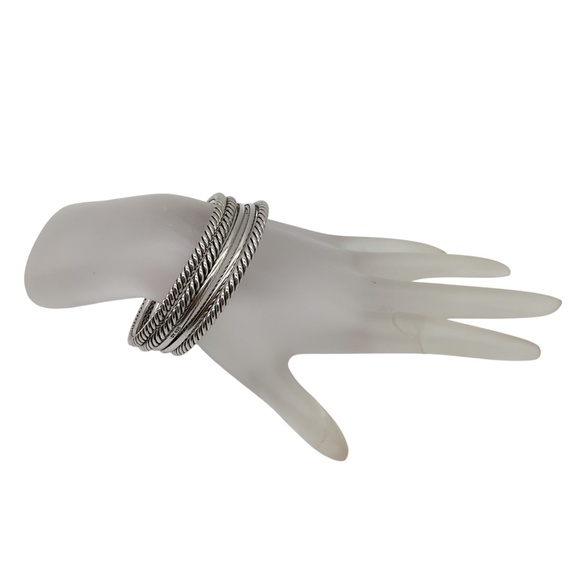 DAVID YURMAN STERLING SILVER CABLE BANGLE BRACELET (SET OF 5) - Picture 4 of 9
